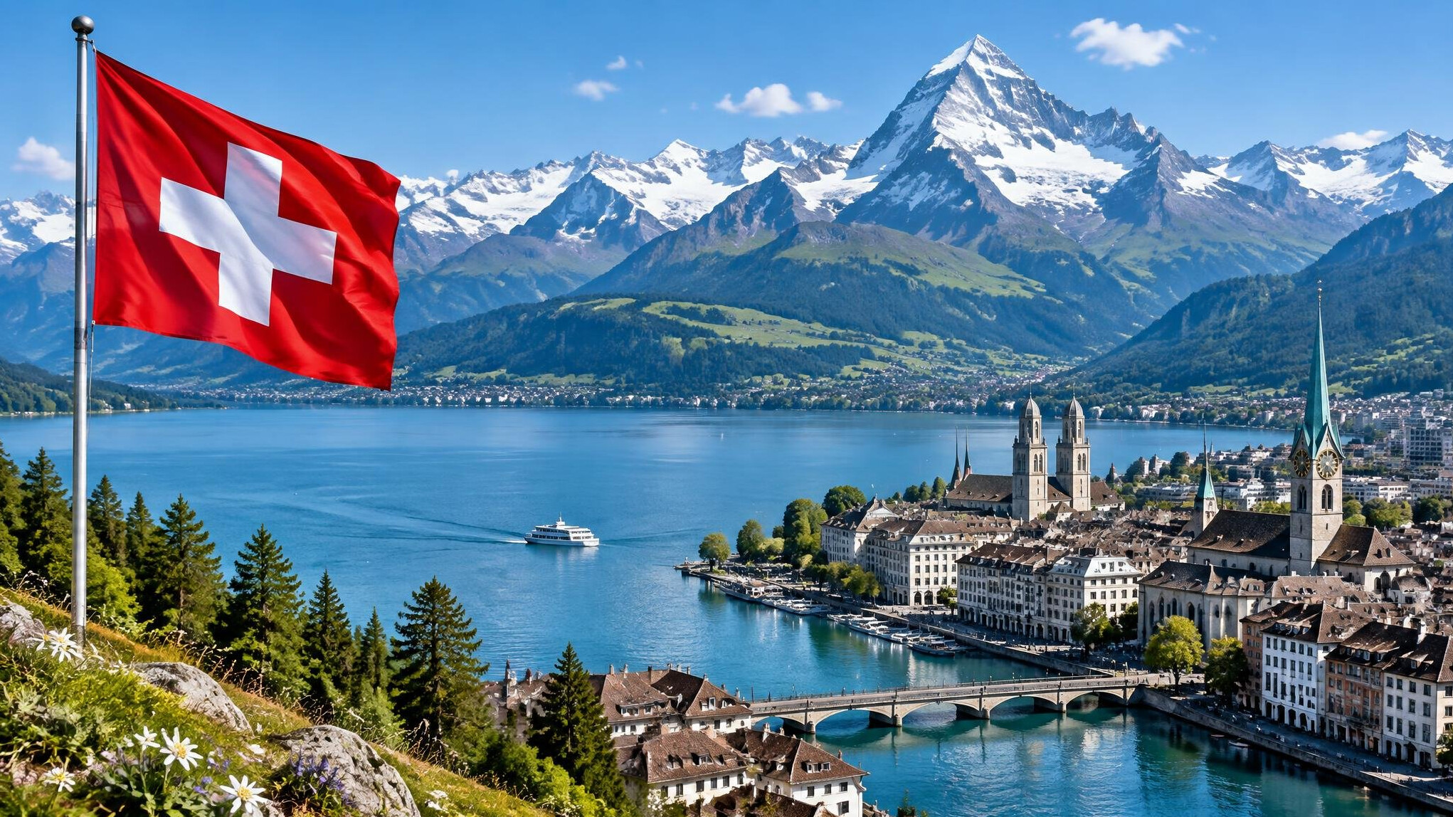 swiss mountains and lake