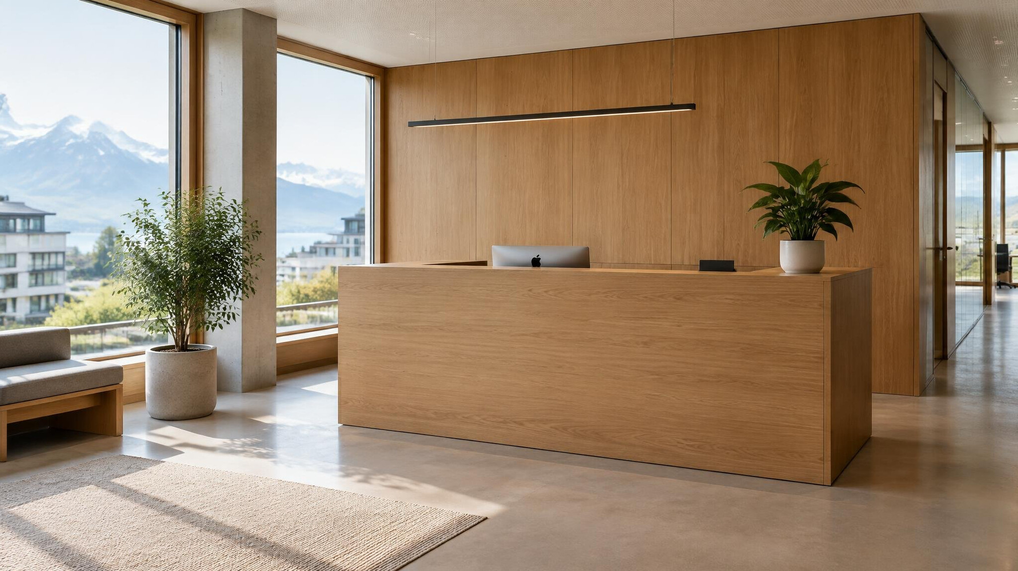 Reception desk area of a small independent newsroom